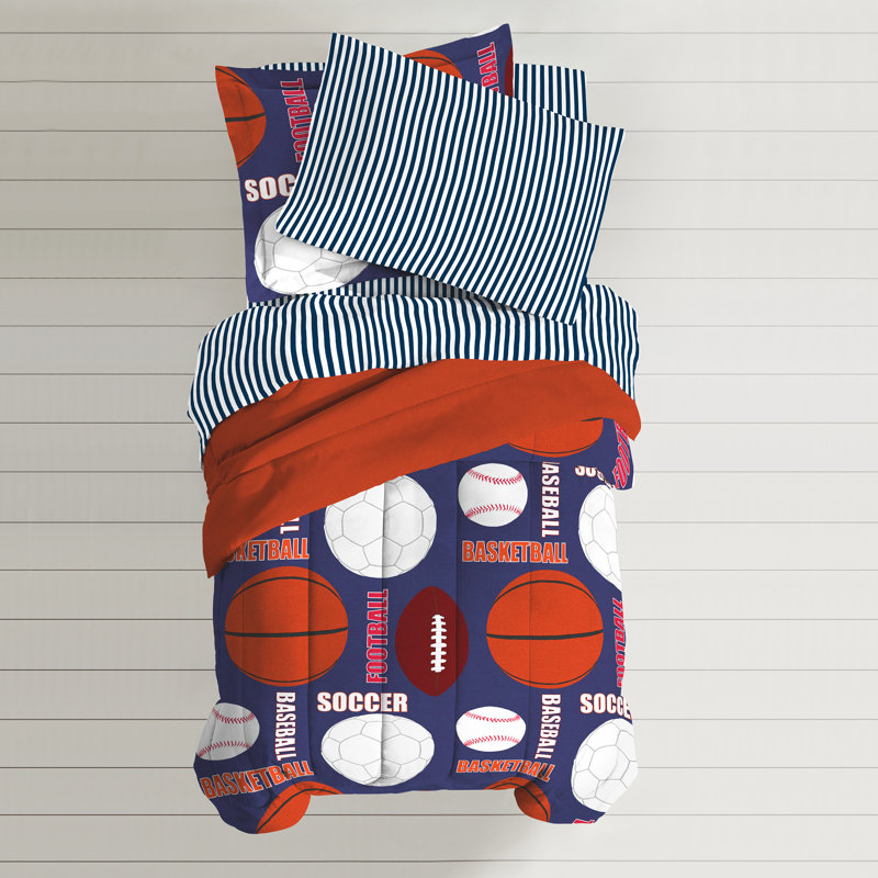 Navy Reversible Microfiber Twin Kids Sports Bed Set