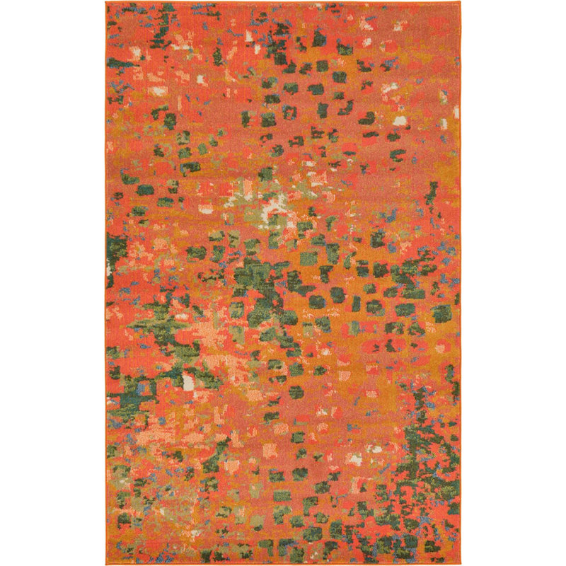 Tapis à motif géométrique coquelicot Meadow, Rectangle 5 pi x 8 pi