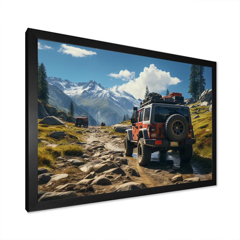 Jeep rouge au parc national de Yosemite, H 34 po x l 44 po x P 1,5 po, Cadre simple noir