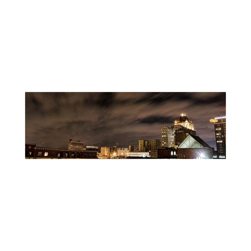 Greensboro Panoramic Skyline Cityscape (Night) 1 Piece Wrapped Canvas Panoramic Wall Art
