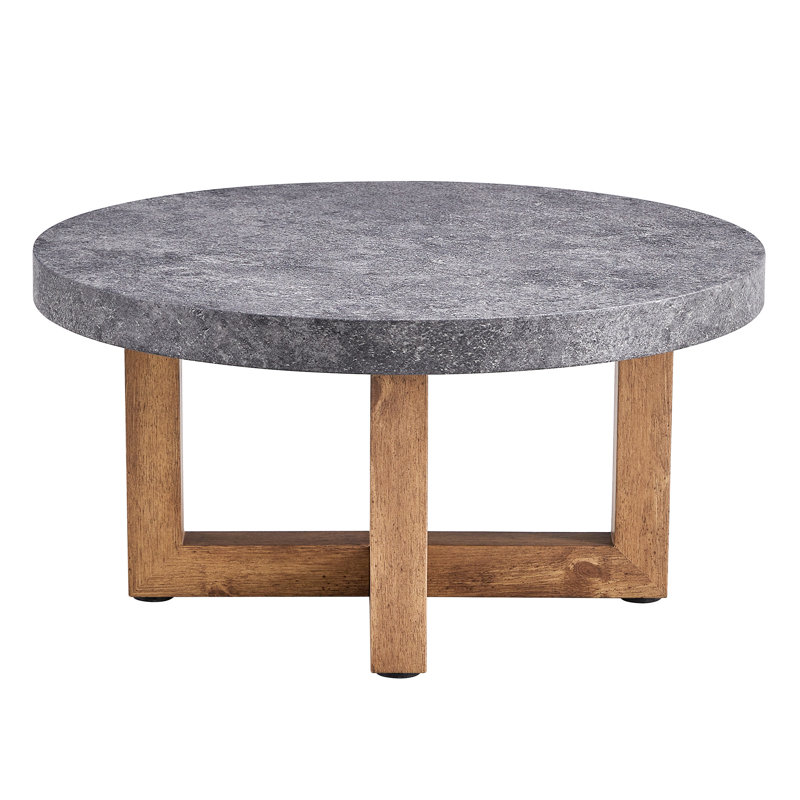 Table ronde grise texturée de 31,4 po de diamètre avec pieds croisés au design stable pour un salon tentant