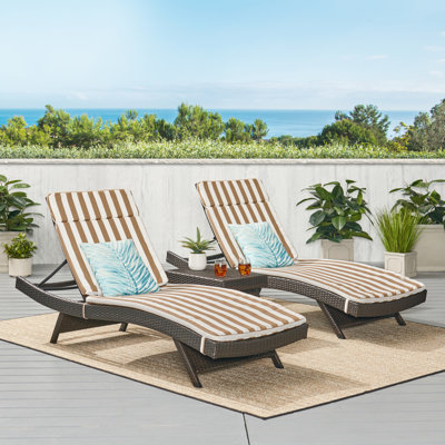 Brezza 79.25" Long Reclining Chaise Lounge Set with Cushions and Table by Wrought Studio