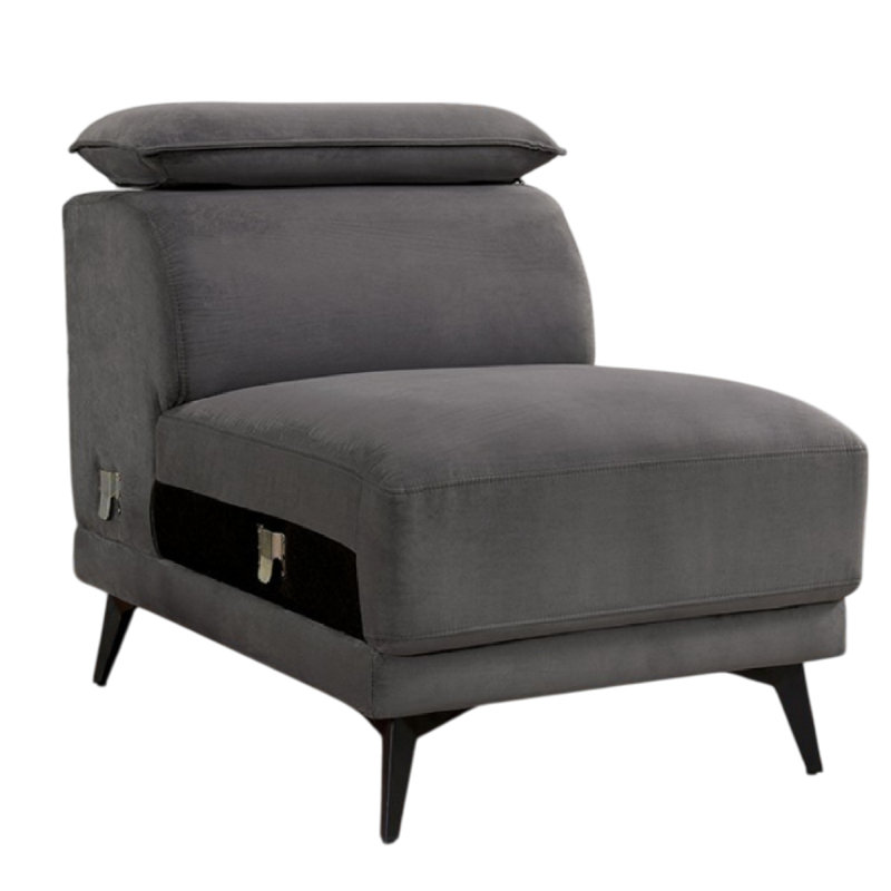 Chaise longue sans accoudoirs modulaire Panie, appui-tête réglable, tissu gris foncé, Gris