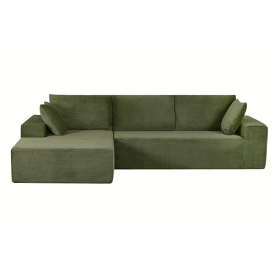 Convertible Sectional Sofa In Soft Corduroy, Modern Comfy Couch With Full Foam Cushioning, Cozy Sleeper Sectional For Living Room, Bedroom, No Assembly Required - Left Facing