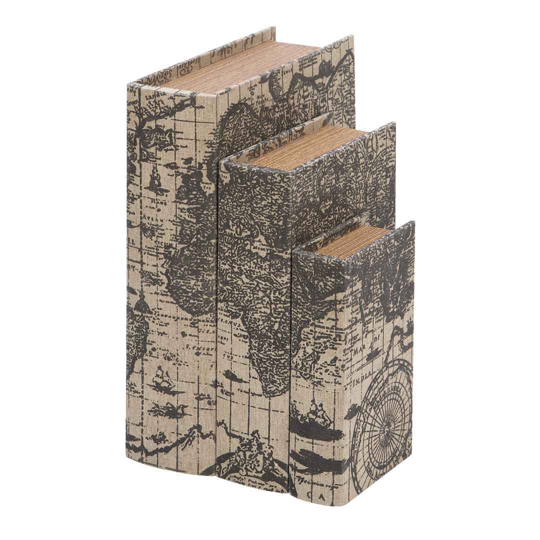 Brod Wooden Faux Book Multi Colored Decorative Box with World Map Cover Set Winston Porter