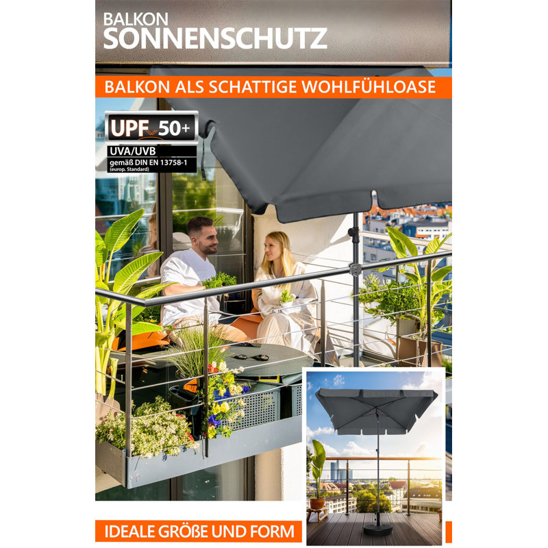 190cm Balcony Parasol, Grey/Brown/Blue