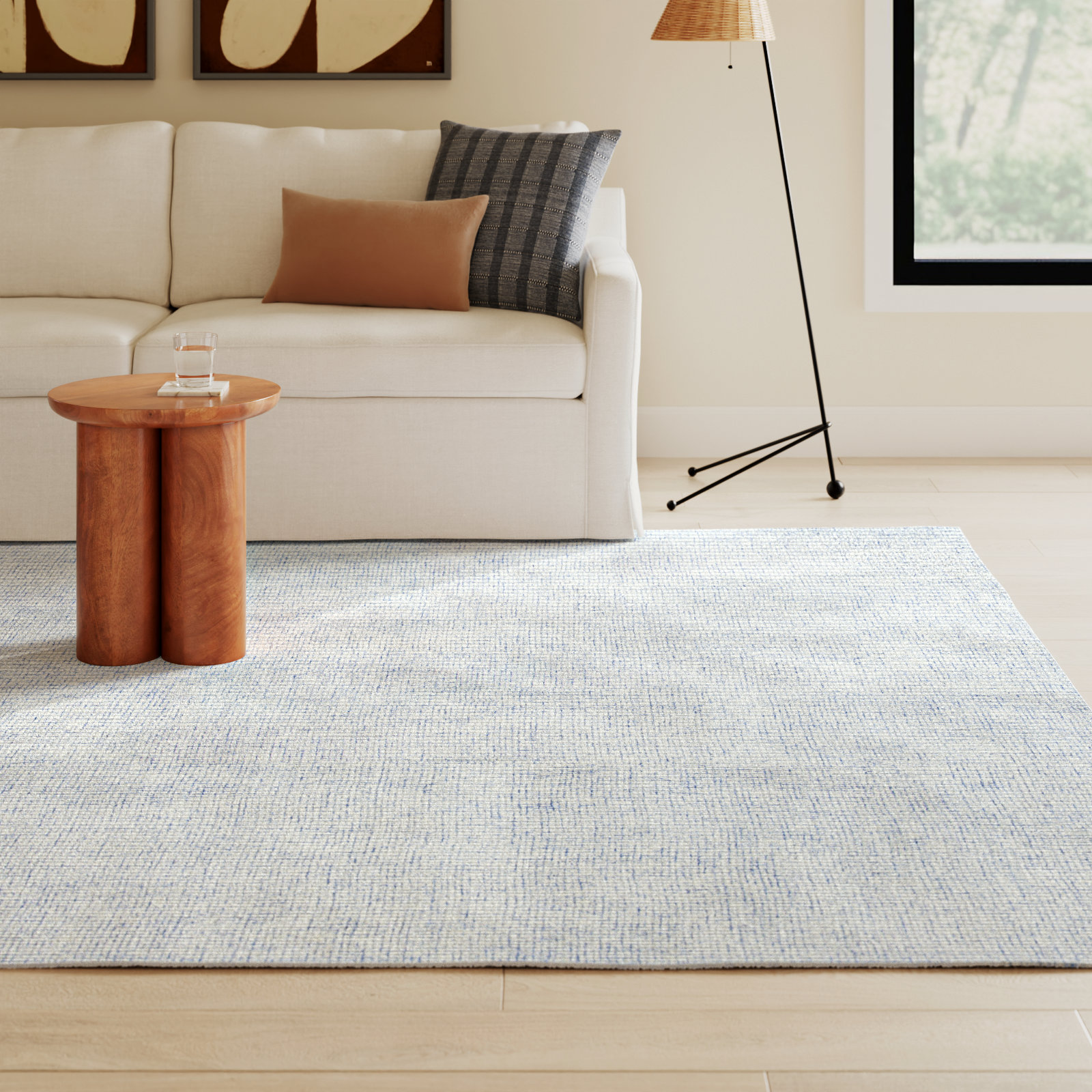 Rowe Ivory Blue Hand-Tufted Striped Rug, Rectangle 8' x 10'