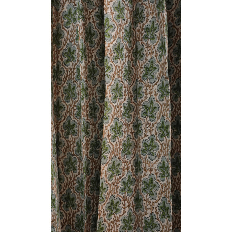 Boho Pinch Pleat Curtain – Handmade Block Print Linen Drape, Room Darkening, Blackout, Spring-Summer Home & Office Decor, Living, Bedroom, Kitchen & Patio, Pushp Samhita, Green