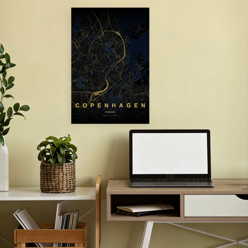 «Copenhagen Night Map Abstract Elegant Modern City», art mural