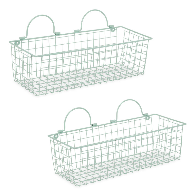 Deira Metal Wall Organizer with Wall Baskets, Aqua, 6.7" W x 5.1" H x 17.73" D