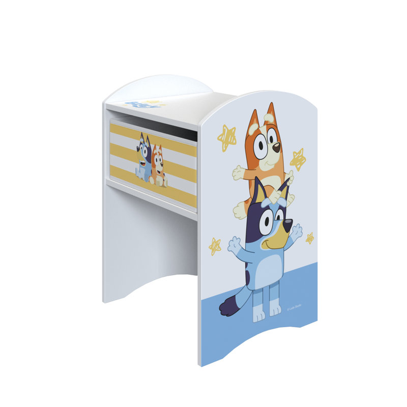 Bluey Bedside Table - Sturdy Engineered Wood Construction, Small Side Table with Drawer for Kid's Bedroom