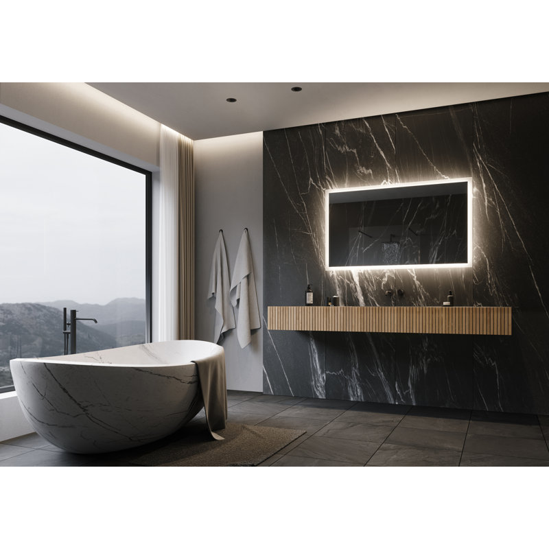 Miroir mural de salle de bain/meuble-lavabo rectangulaire rétroéclairé Gidja