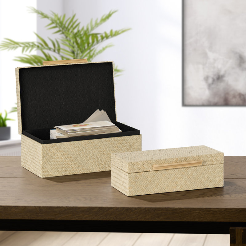 Greenley 2 Piece Handmade Herringbone Weave Decorative Box Set, Natural