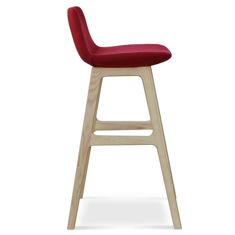 Tabouret de bar et de comptoir Pera, Bois de frêne naturel, PPM - Rouge, Tabouret de comptoir (assise de 24 po de hauteur)
