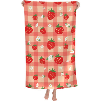 Serviette de plage mignonne à la fraise en microfibre, douce, absorbante et à séchage rapide, idéale pour les voyages, la piscine et la salle de bain. Cadeau parfait pour hommes et femmes. Accessoires de plage, 76 x 152 cm.