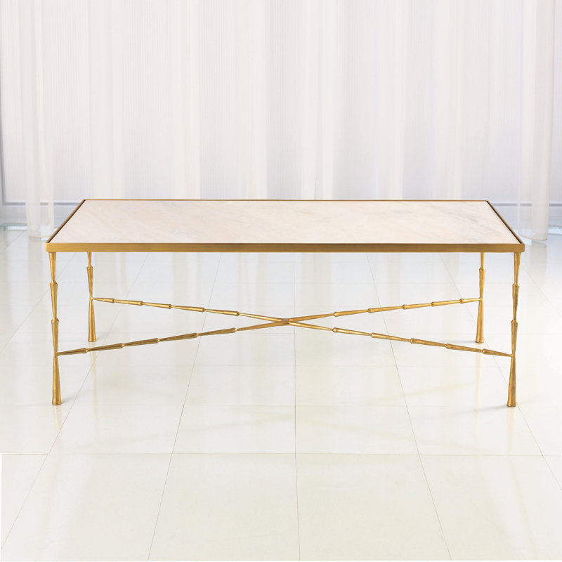 Spike Cocktail Table w/White Marble Top, Antique Brass