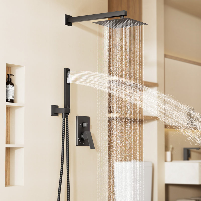 KES Rainfall 12 Inch Shower System with Handheld Shower Valve and Trim Kit Pressure Balance Matte Black