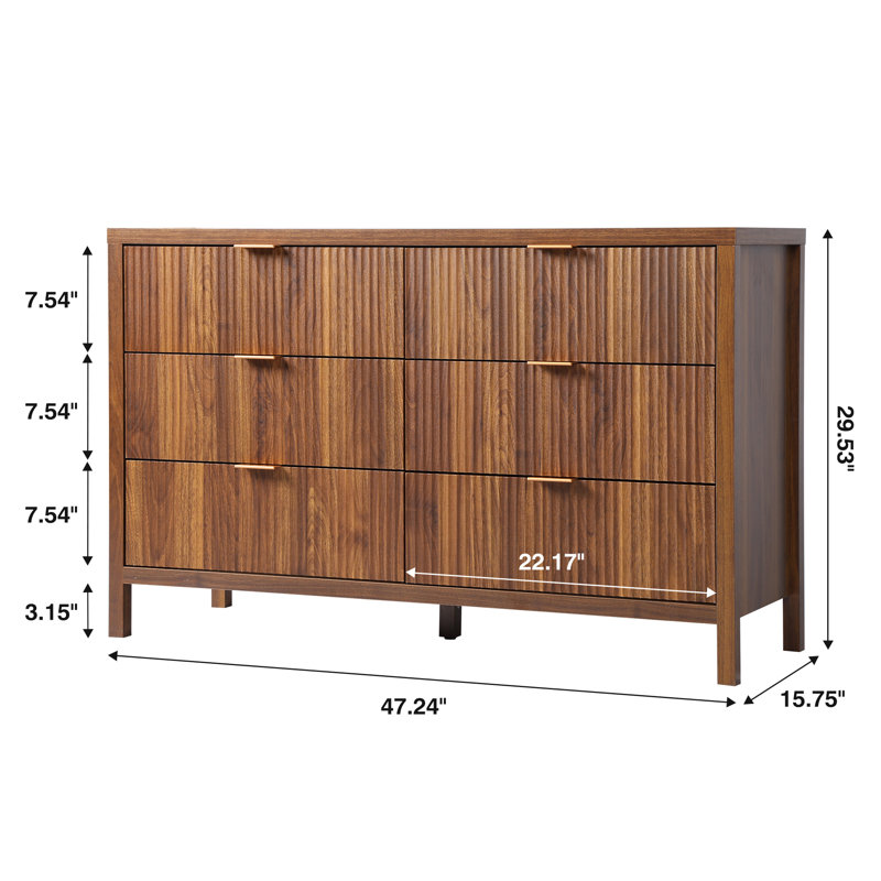 Commode décorative 6 tiroirs Quico, Noyer