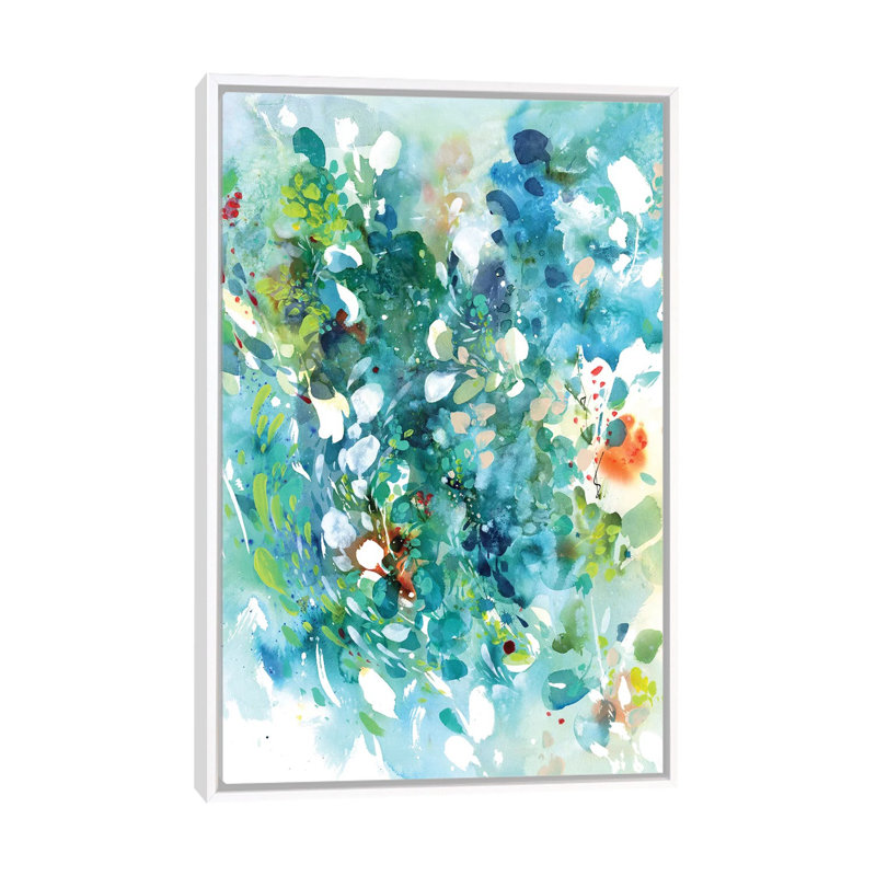 Turquoise Dance 1 Piece Painting on Canvas, 101.6 cm H x 66.04 cm W, White Framed