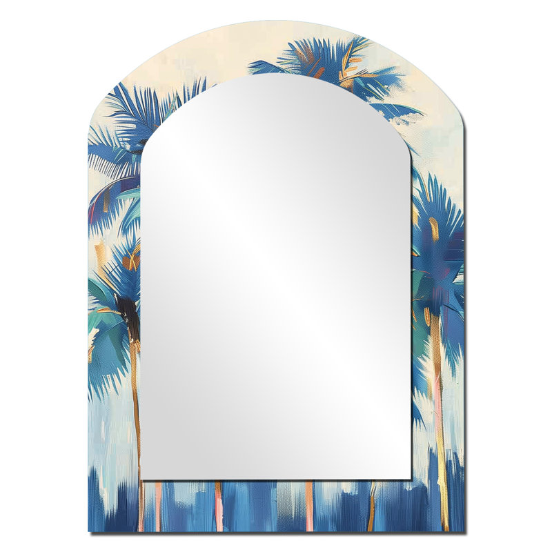 Palmier bleu et doré forêt en Californie II - miroir mural tropical, 34 po x 25 po