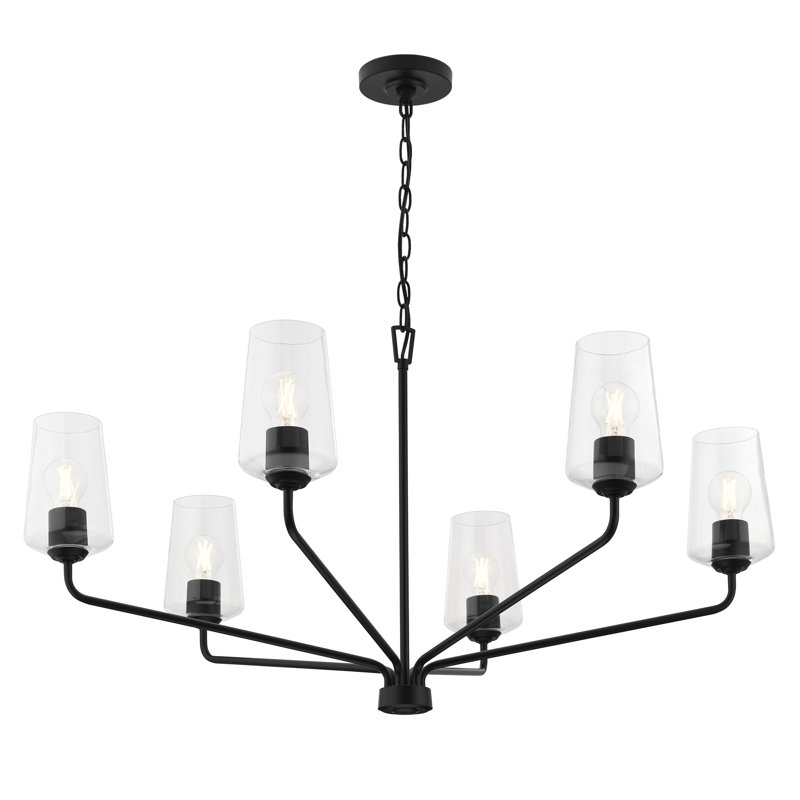 Celino Three-Light Chandelier with Clear Glass, 21" H x 40" W x 40" D, Satin Black, 6 Lights