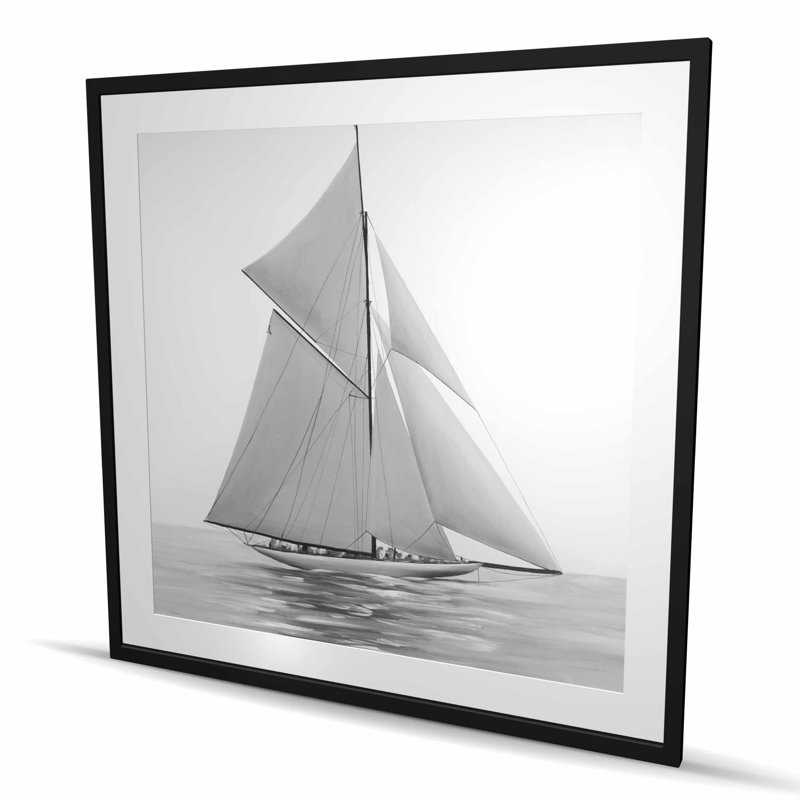 Voilier - reproduction emboîtée encadrée de bateau gris pour la décoration intérieure, H 48 po x l 48 po