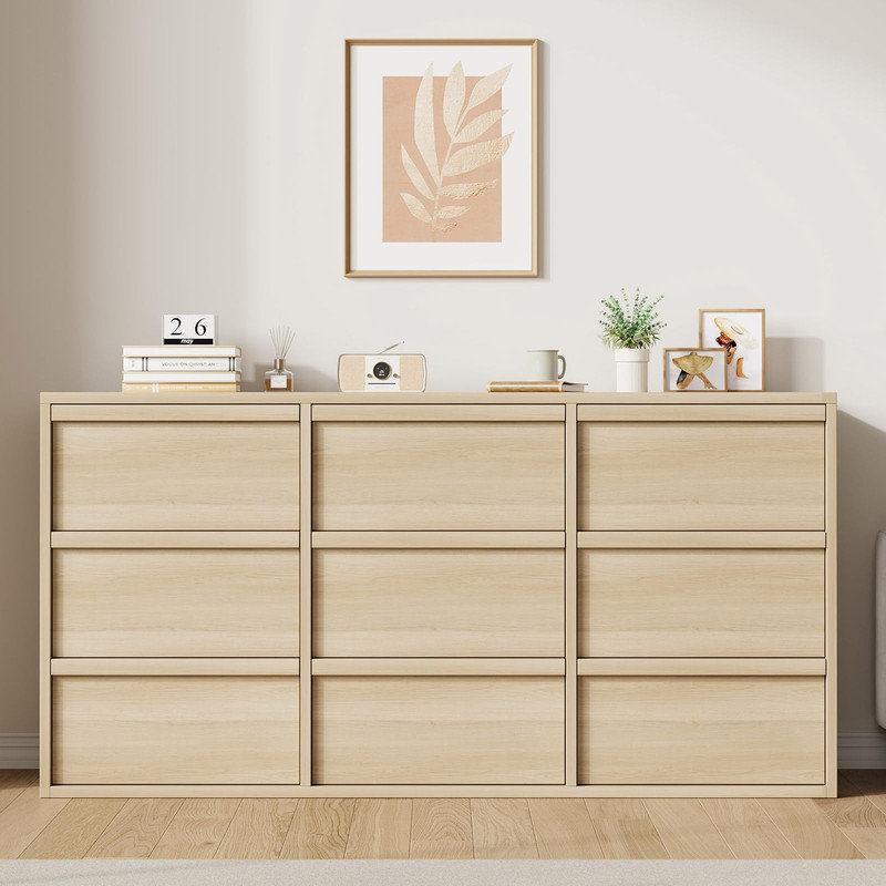 Commode à 9 tiroirs de 58,7 po de largeur pour la chambre à coucher, commode horizontale en bois pour le salon, le couloir et le vestibule