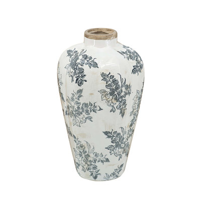 Vase en céramique blanc avec motif floral gris