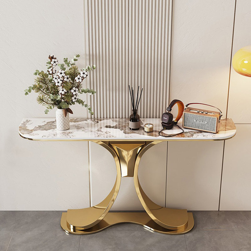 Console simple et moderne, H 31,49 po x l 59,06 po x P 11,81 po, Doré, Beige
