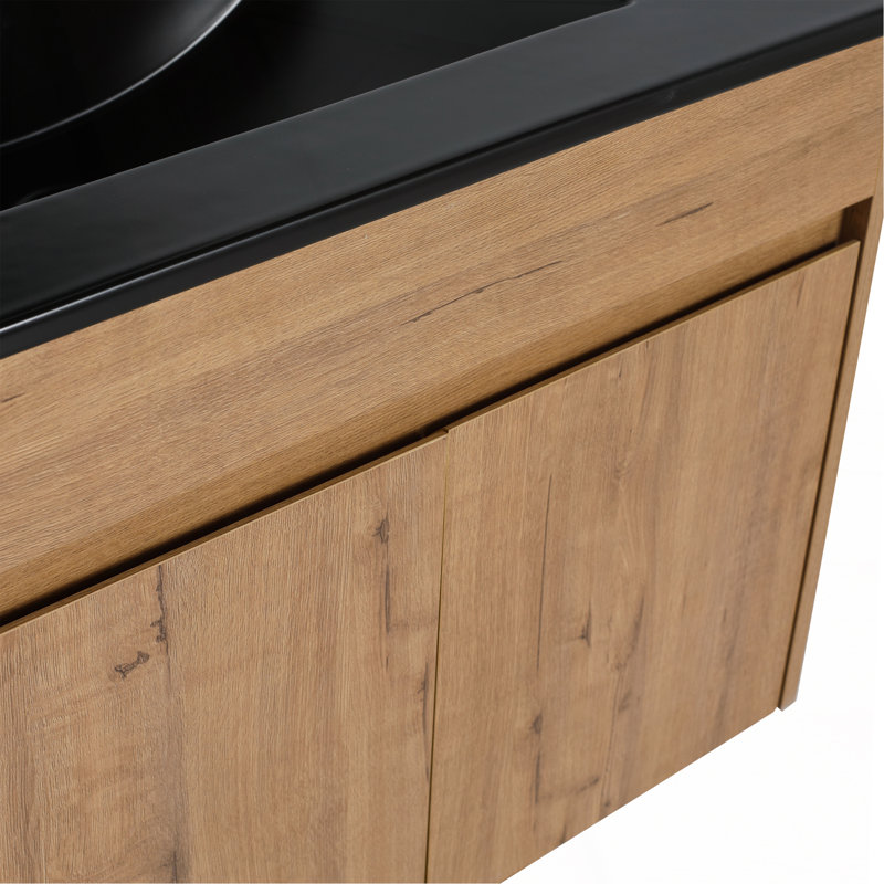 Meuble-lavabo de 30 pouces avec lavabo en céramique noire et tablette ajustable (KD-PACKING)