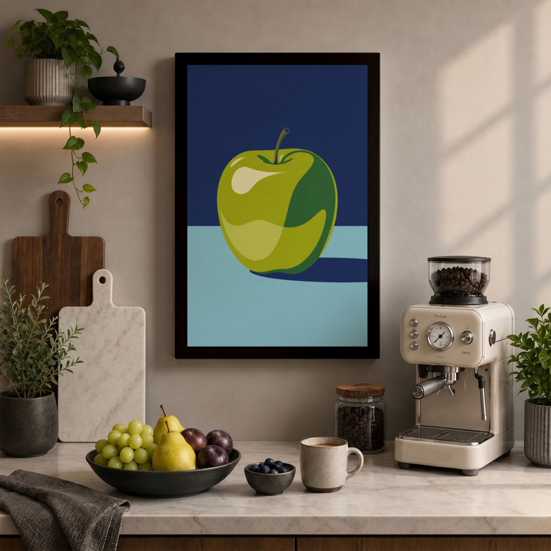 Centered Apple Minimalist - Wrapped Canvas, 30x20 - 76.2 x 50.8 cm, Taupe Border