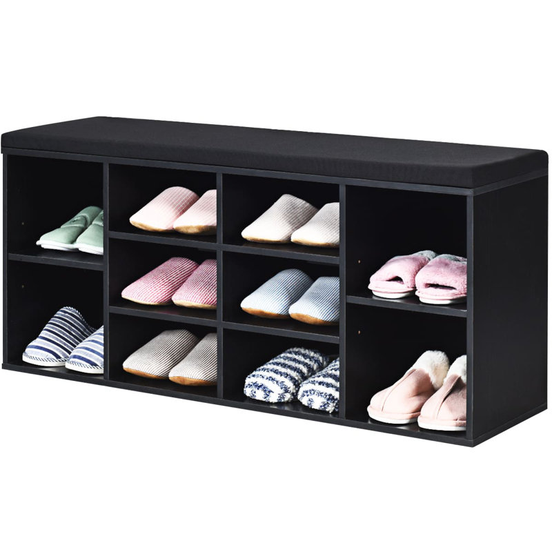 10 Pair Shoe Storage Bench, Black