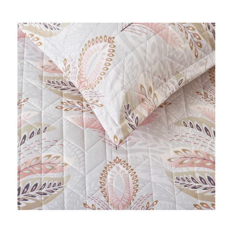 Andrena Microfiber Bedspread with Pillow Shams, Pink, Floral, Single Bedspread + 1 Standard Pillow Sham
