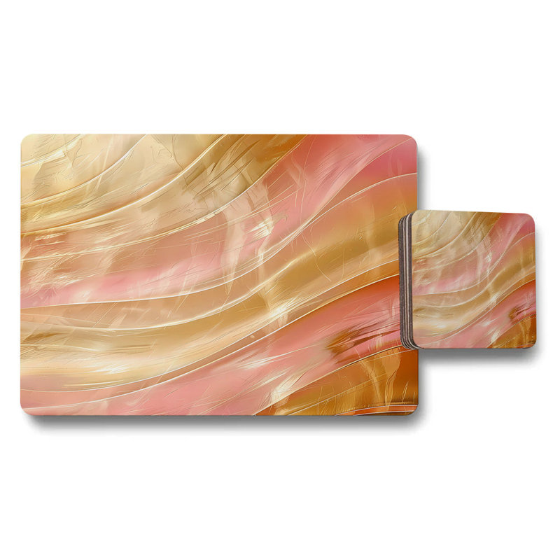 Gilded Marble Placemats And Coasters Set Designer Artwork Gold Tones Limited Edition
