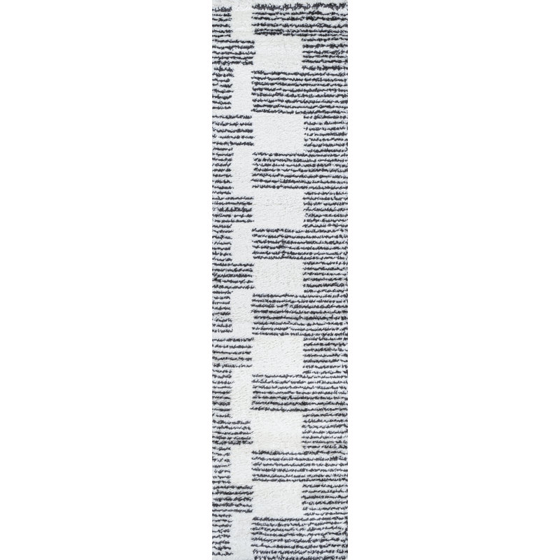 Collingsworth Abstract Stripe Geometric Shag White/Gray Rug, Runner 2' x 10'