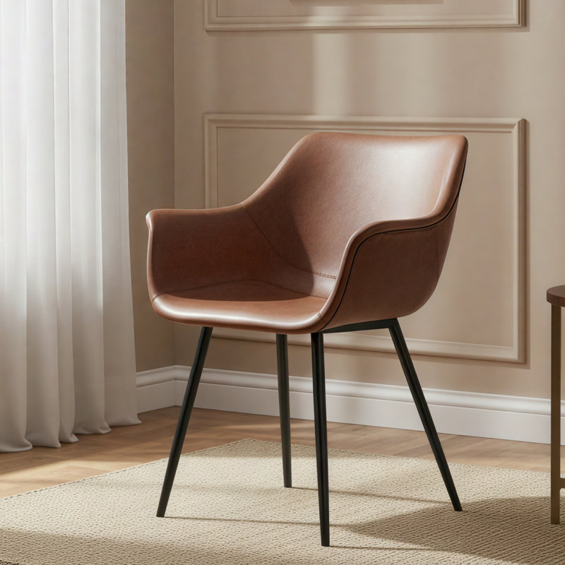 Haglund Leather Dining Chair with Powder-Coated Iron Legs Accent Side Chair Foam Padded Seat Versatile Kitchen Chair for Modern Home and Kitchen