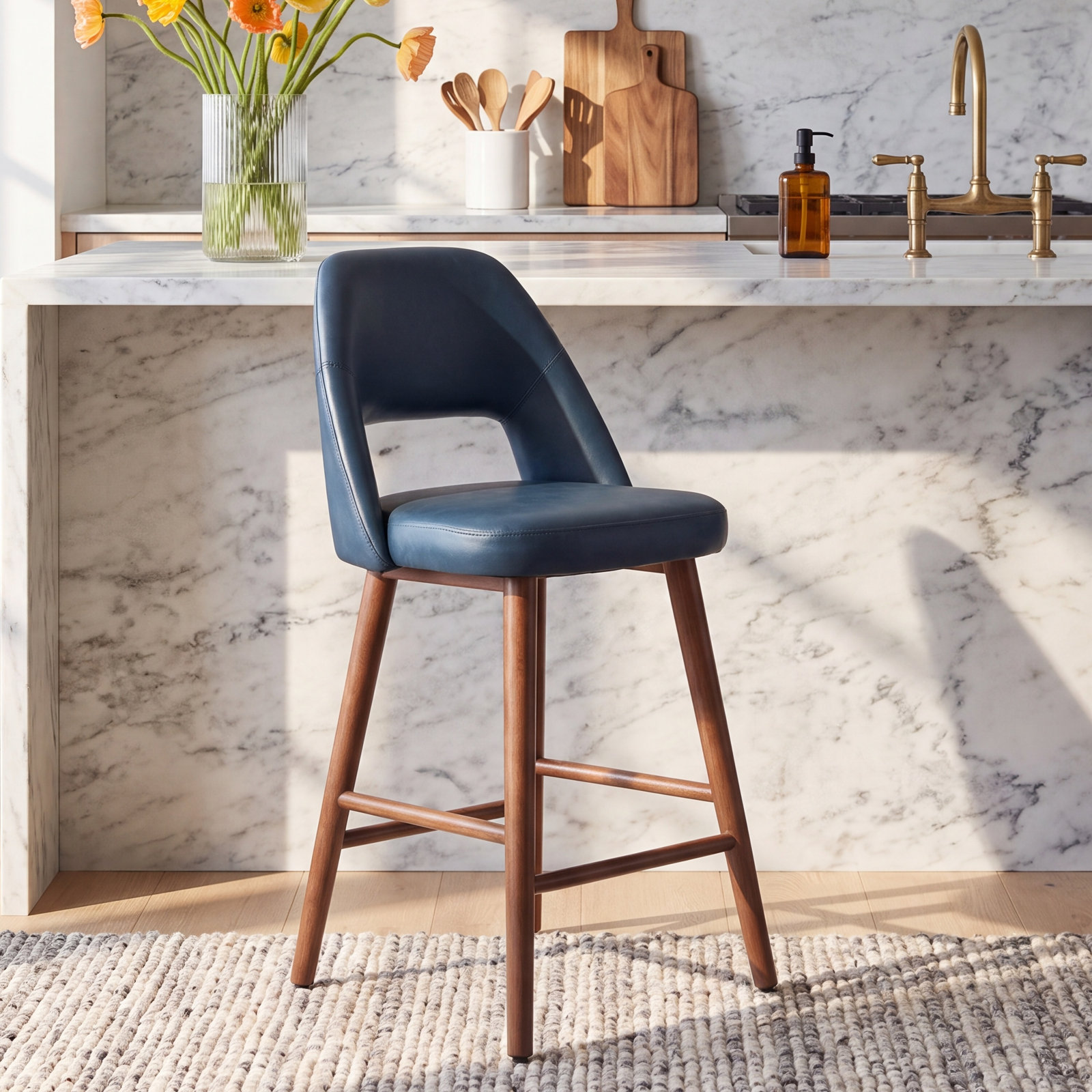 Ryden 26" Bar Stool, Brown Faux Leather