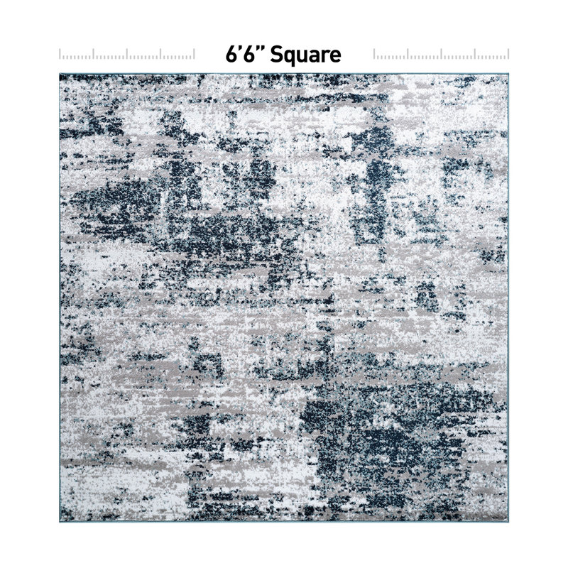 Tapis gris / bleu / ivoire Willington, Carré 6 pi 6 po