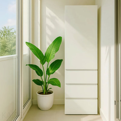 Modular Wood Closet System With Mirror In White
