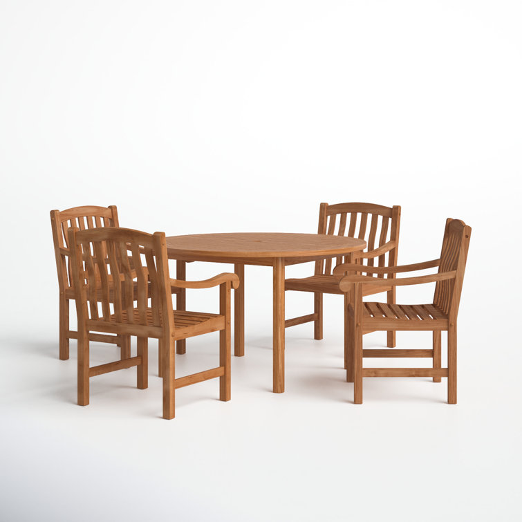 Eleana 4 - Person Teak Wood Patio Dining Set with Round Table