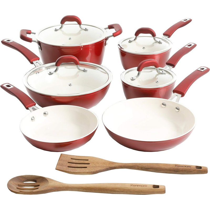 Batterie de cuisine antiadhésive en aluminium enduit de céramique de 12 pièces Kenmore Arlington - Une cuisson saine et durable sur toutes les surfaces de cuisson