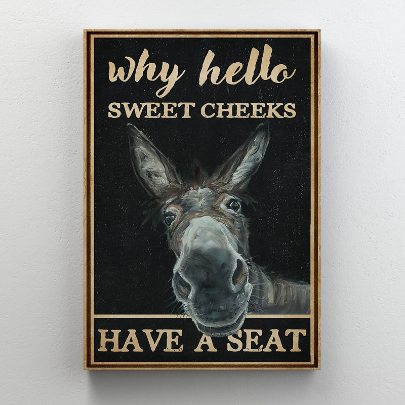 Donkey On Black Background - Have A Seat - 1 Piece Rectangle Graphic Art Print On Wrapped Canvas, 36" H x 24" W x 2" D