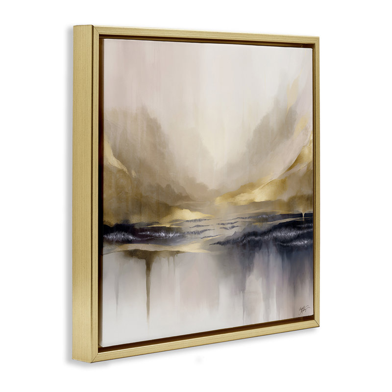 Abstract Meadow Gold Accent Gold Framed Floater Canvas Wall Art by Elizabeth Medley, Metallic Gold Floater Frame