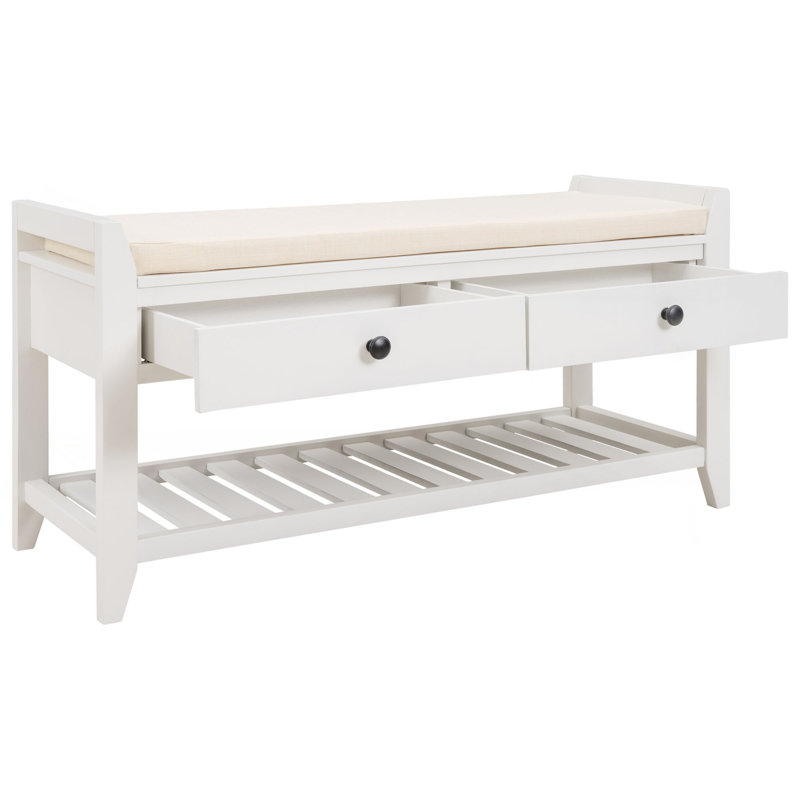 Shoe Rack With Cushioned Seat And Drawers, Multipurpose Entryway Storage Bench, White