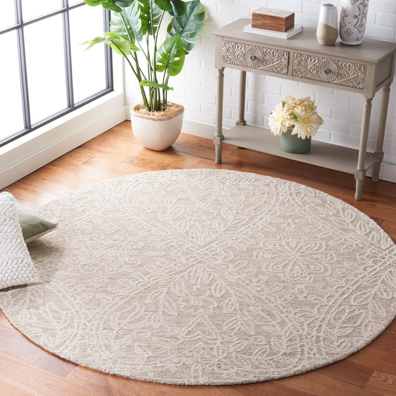 Tapis en laine / coton touffeté à la main Bathelda beige / ivoire, Rond 6 pi