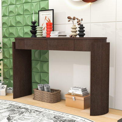 Élégante table d'entrée ovale avec finition grain de bois et rangement
