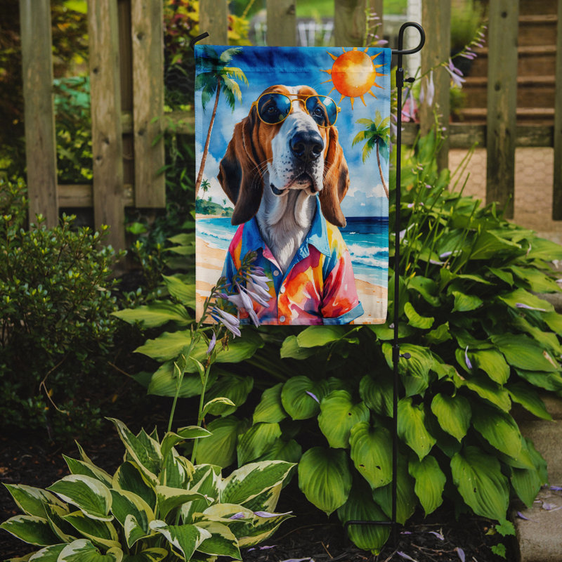 Bouvier bernois avec drapeau de jardin, Basset hound