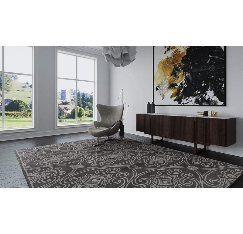 Marquis Geometric Area Rug in Gray/Silver, Rectangle 2' x 3'