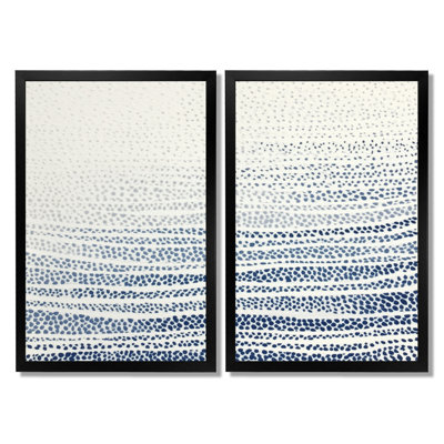 «Blue and Beige Oceanic Seaweed - Coastal Wall Art, Blue Coastal, reproduction sur toile 2 pièces