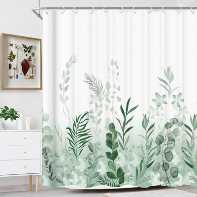 Rideau de douche vert printemps eucalyptus, rideau de douche aquarelle plante botanique pour salle de bain d'appartement urbain, tissu en tissu à séchage rapide, lavable à la machine, décoration de salle de bain à thème naturel